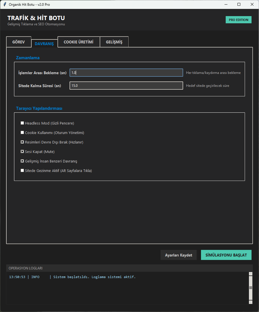Surge: Organik Hit ve Trafik Botu - Arayüz