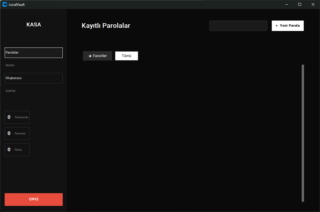 Yerel Parola Yöneticisi - Arayüz