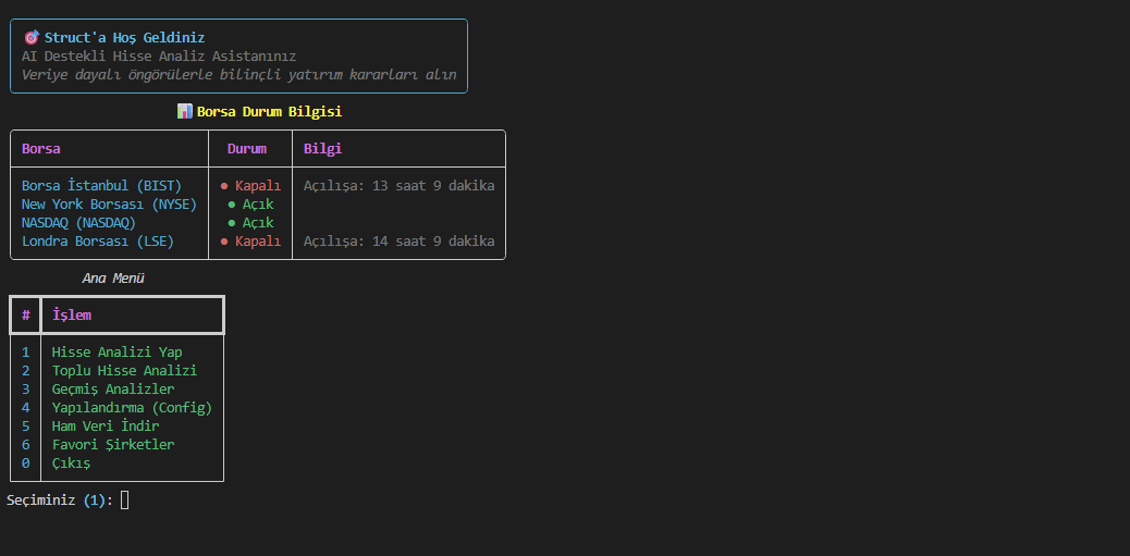 Struct: Yapay Zeka Destekli Hisse Analiz Aracı - Arayüz